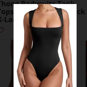 REORIA Women's Square Neck Black Bodysuit Tank Top Size XL Thong Tummy Control